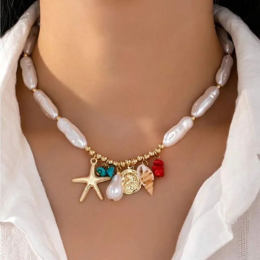 Faux pearl Charm Necklace A1705
